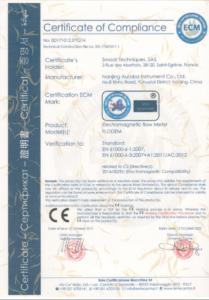 certificat de compatilité électromagnètique débitmètre électromaghètique Smaat
